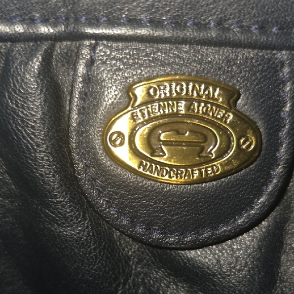 Vintage Etienne Aigner Navy Blue Leather Handcrafted Shoulder Bag - Picture 3 of 16